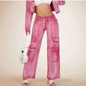 Pink PReppy WOmens Flap Pocket Cargo Jeans